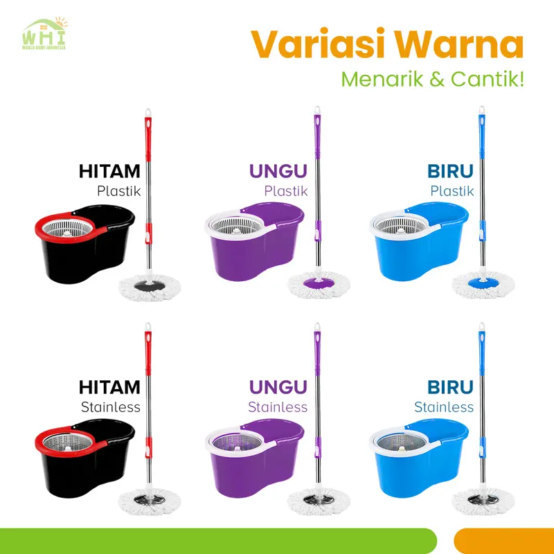 WHI X JORDI ONSU Alat Pel Lantai Ultra Pel Putar Pel Mop Tanpa Peras Tangan Kain Pel Lembut Ember Plastik 1