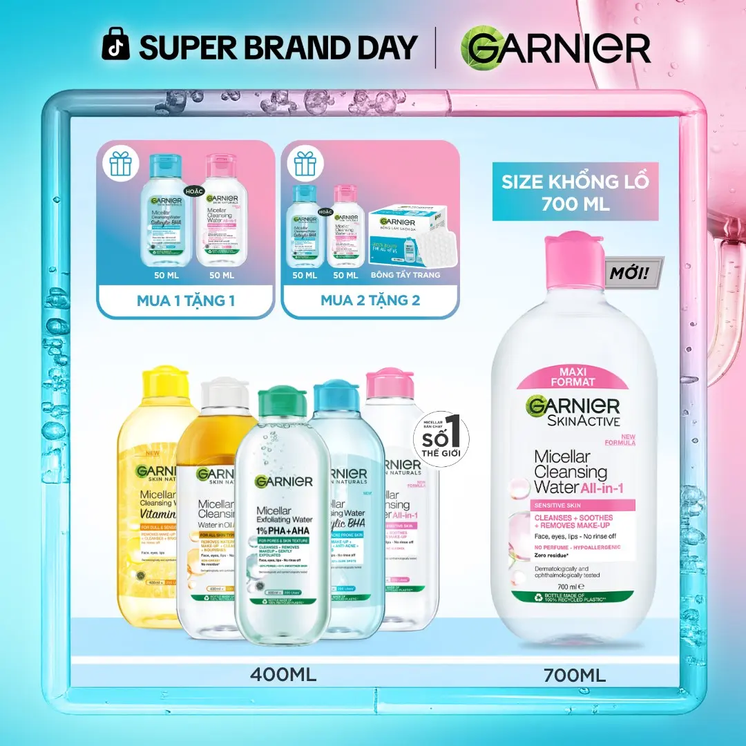 [MUA 1 TẶNG 1 QUÀ] Nước Tẩy Trang làm sạch sâu dịu nhẹ cho mọi loại da - Garnier Micellar Cleansing Water 400ml