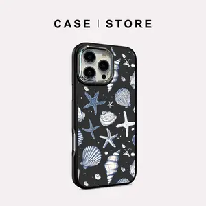 CASE _STORE  Starfish, snail and shells for iPhone  15 14 13 12 11 16 PRO MAX 7 8 SE 7+ 8+ X XS XR XS MAX Silikon Case Warna Solid Plating Steel Cover