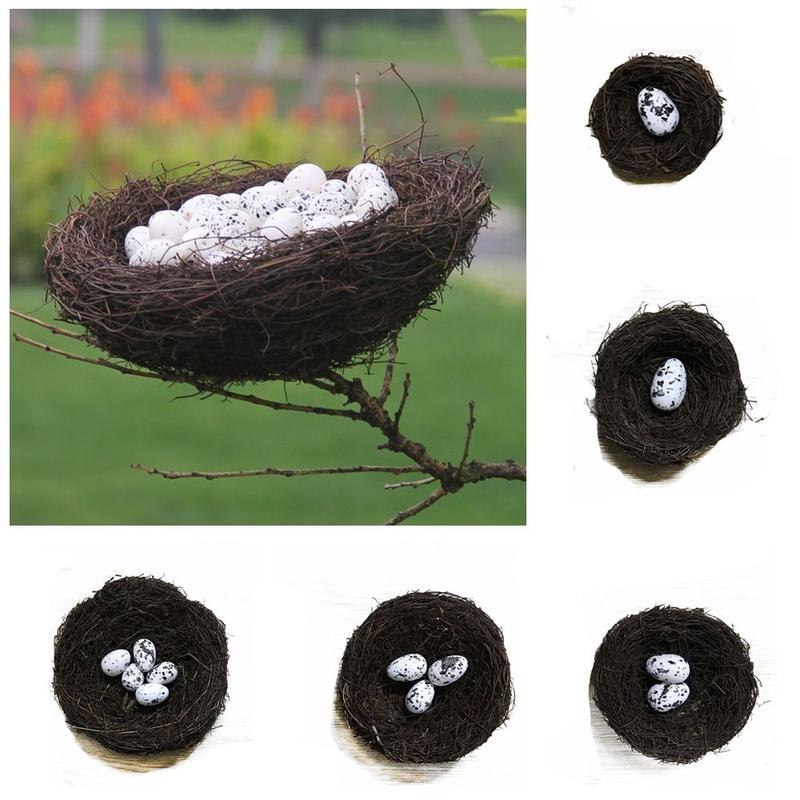 1 Set Creative Photography Props Home Decoration Fake Eggs Toad Vine Woven Straw Roost Artificial Birds Nest 0