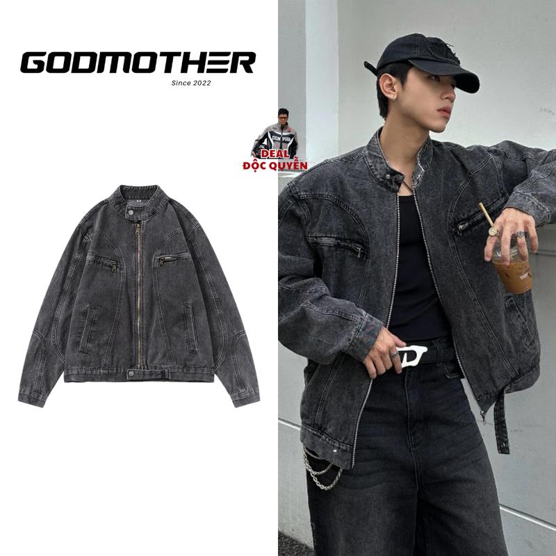 [DƯƠNG MINH HẢI X GODMOTHER] Áo Khoác Jacket Jean GODMOTHER Form Rộng Áo Khoác Denim Cổ Tàu Basic