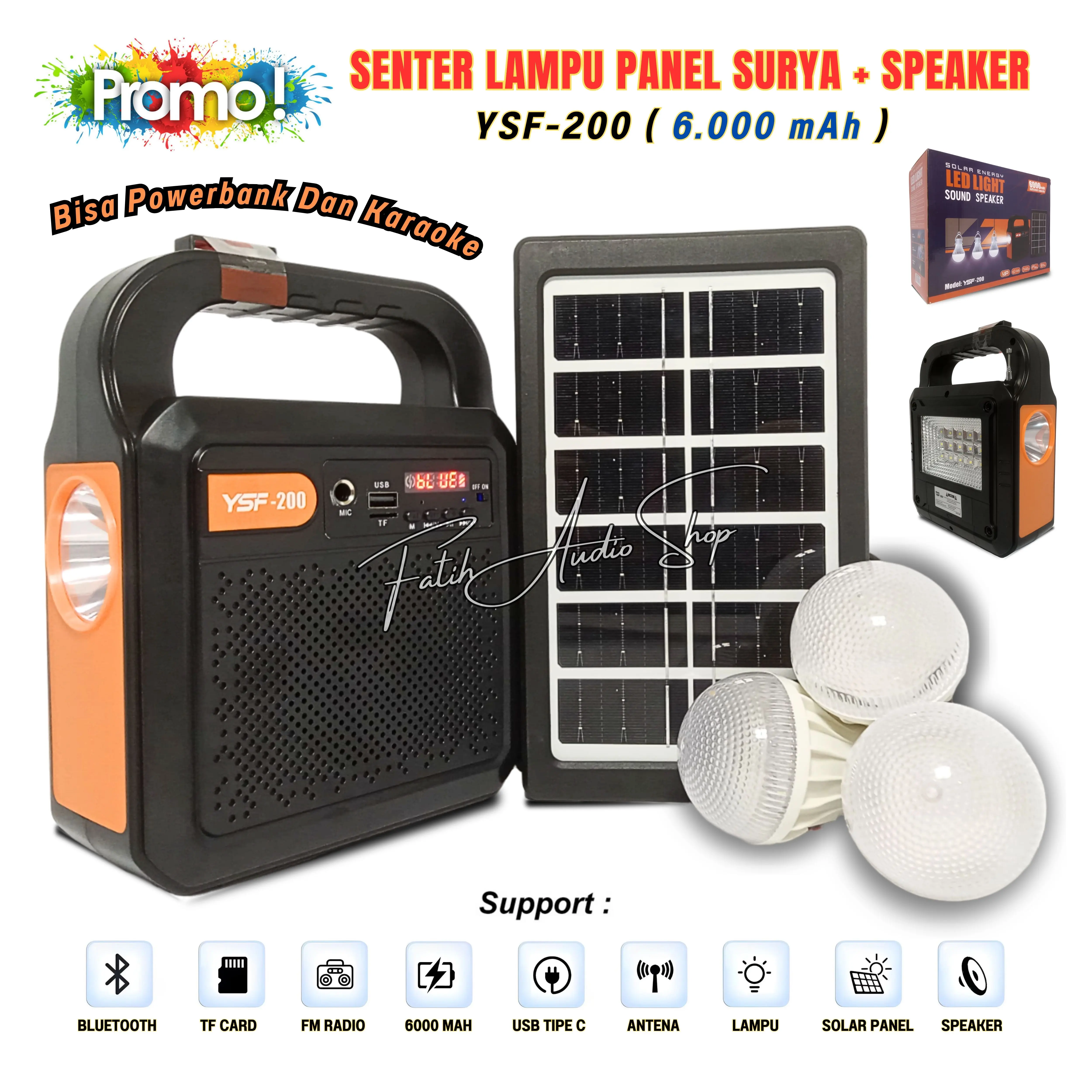 Solar Light Lampu Panel Surya YSF-200 Dengan 3 Bohlam - Solar Lighting System Lampu Emergency Tenaga Matahari Panel Surya YSF 200 [ BISA BAYAR DITEMPAT ]~FAS