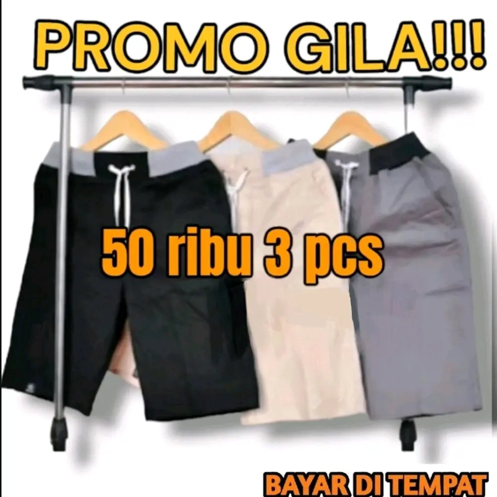 Promo 3 pcs 50 Ribu Celana Pendek Chino Polos Street Pinggang Karet Celana Casual Pria Santai