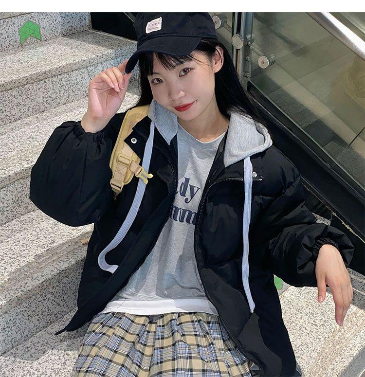 Product Introduction of Loose Slim Hooded Two Piece Set Parkas Spell Color Simple Casual Fashion Women's Parkas Basic Office Ladies Womenswear Coats 12