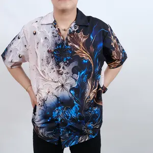 GOKS Baju Kemeja Cewe Cowo Motif Print Lengan Pendek Motif Dowear Premium ELEGANT BLUE 241