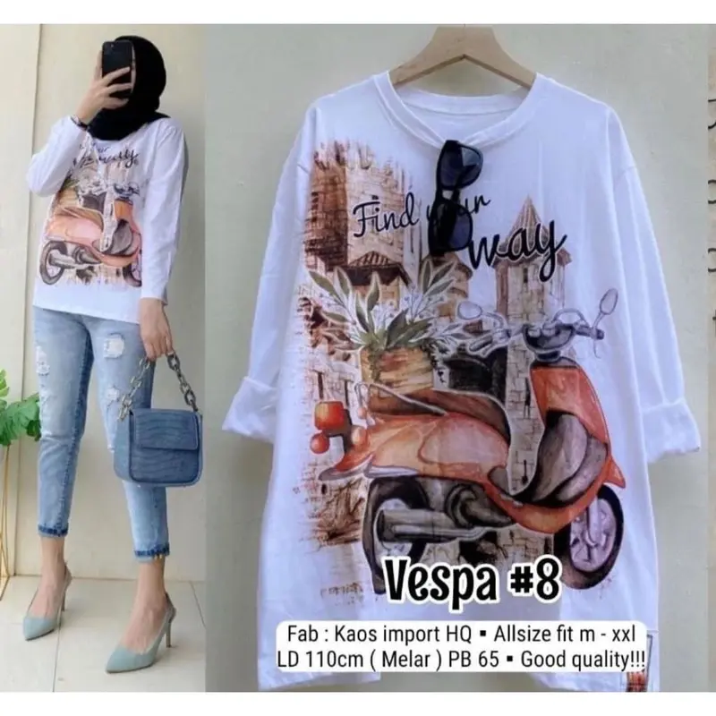 COD Baju Kaso Over Size Wanita Motif VESPA Lengan Panjang/Atasan Wanita Vespa Cocock Untuk Teman" Yang Berhijab 4