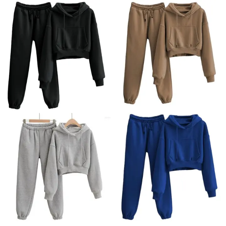 STELAN CELANA JOGER SWEATER CROP WANITA DEWASA FLEECE Lembut Nyaman
