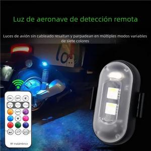 Luces LED RGB de 8colores para coche - Kit de luces LED de colores para coche - Luz estroboscópica con control remoto - Luz de advertencia para avión - Luces traseras de motocicleta - Accesorios para coche Fal - Multifuncional - Recargable