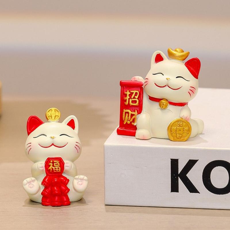 【SG Stock】Fortune Lucky Cat Ornament Chinese Style New Year Mini Car Interior Desktop Home Office Decoration Gift 4