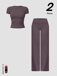 Conjunto de leggings deportivos de cintura alta y ajuste entallado para mujer, estirable y cómodo para entrenar, ropa casual para uso diario