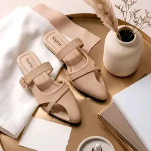 sendal sepatu Hak 2 cm Formal Sepatu Pantofel Heels Wanita Kantor gesper Elegan Nyaman untuk Sehari-hari