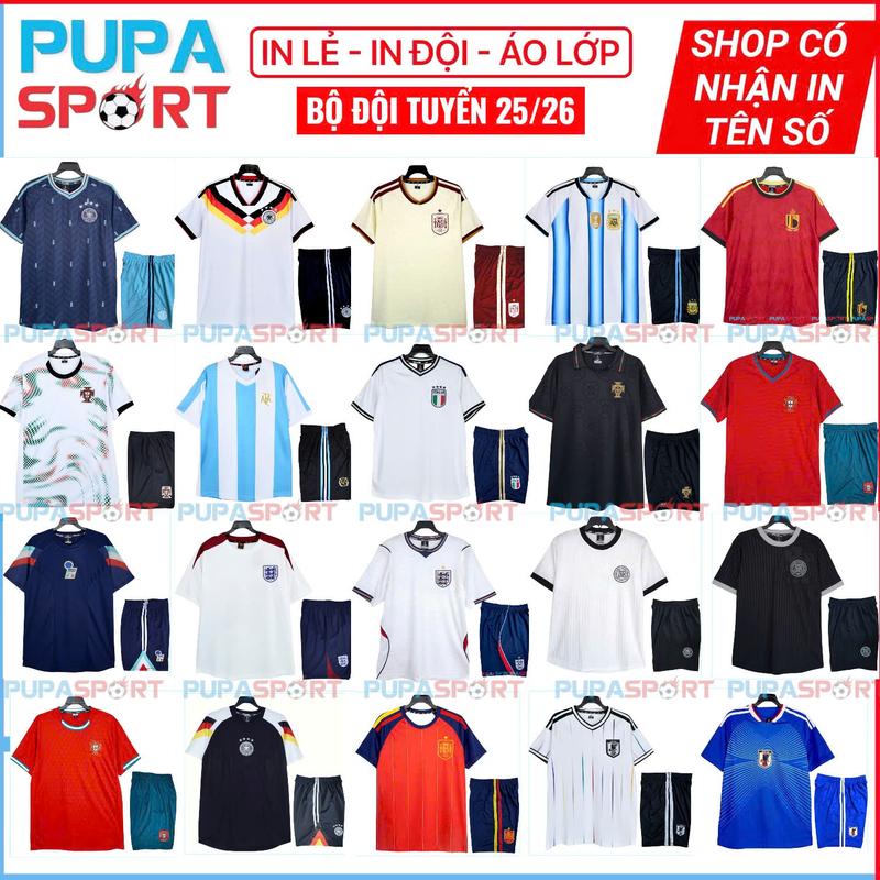 PUPA SPORT Top Mẫu Đồ Đá Banh Quần Áo Bóng Đá Mới Nhất 2025 Vải Thun Lạnh & Mè Hàn Cao Cấp Cho Nam Nữ Có In Tên Số Bộ Thể Thao Đội Tuyển