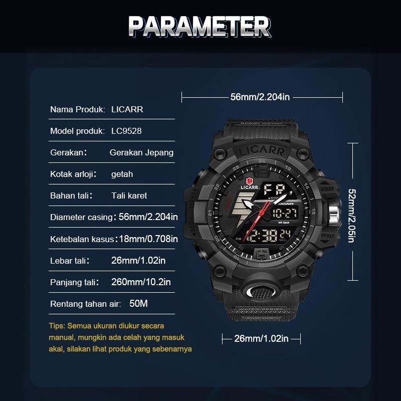 LICARR Jam Tangan Pria Olahraga Analog-Digital Fashion Tahan Air Santai Kuarsa Jam Tangan Cowok Original Merek Stopwatch 9528 6