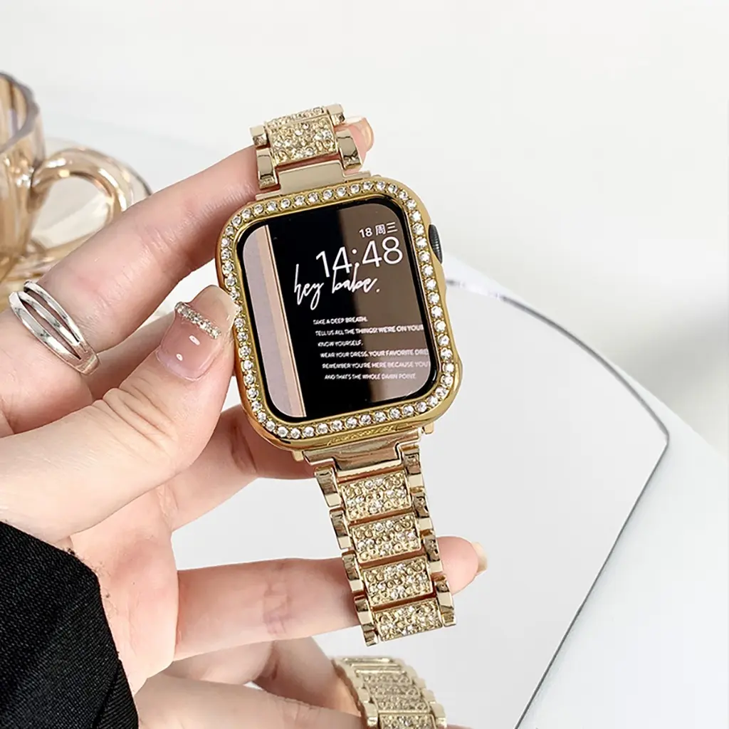 Bling Rhinestone  Strap + case for iWatch Band ultra 49mm 40mm 45mm 44mm 41mm 42mm 38mm Women Metal Band