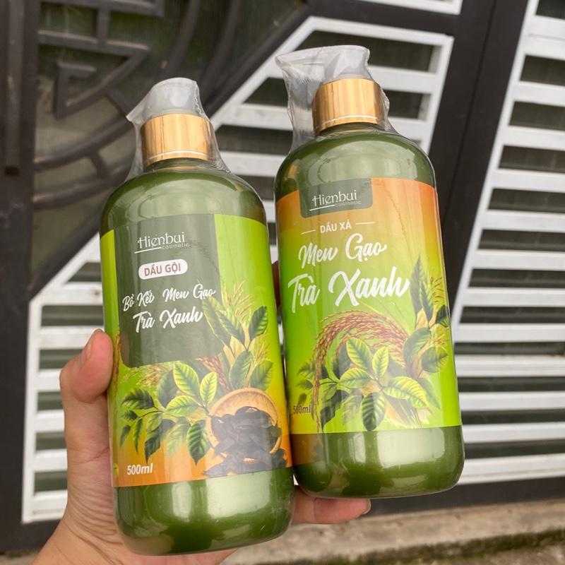 Cặp Dầu Gội MEN GẠO TRÀ XANH -Hiền Bùi Hỗ trợ tóc khô, xơ , gãy yếu, mềm mượt phục hồi tóc Hư Tổn (Tặng 01-Kem chống nắng Mini bất kì )