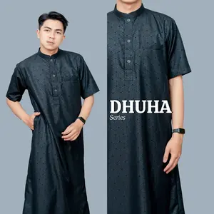 WAKTU DHUHA - Jubah Dhuha Gamis Slimfit Cowok Lengan Pendek Kain Bermotif Bahan Adem Lembut