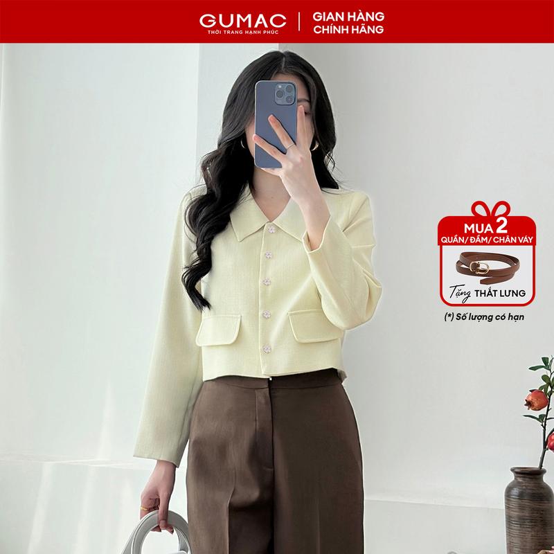 Áo khoác nữ áo khoác dạ dáng lửng form suông phía trước có may hai nắp túi trang trí thời trang GUMAC LOWF0903