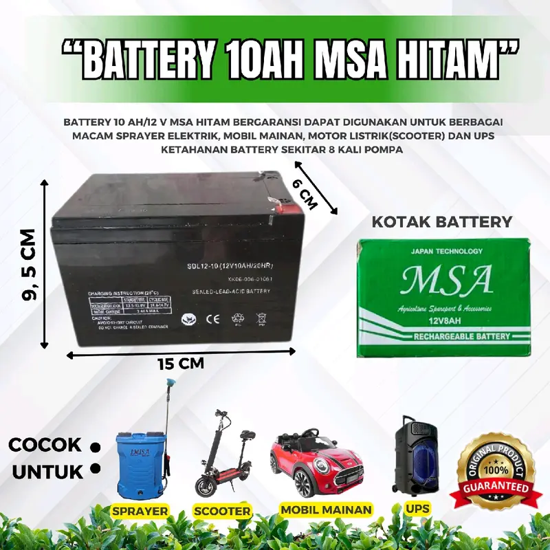BATERAI AKI 8A 9A 10A12A 12V SPRAYER HAMA ELEKTRIK MSA / Accu Baterai 8AH 9AH 10AH 12AH Jam Batre 6