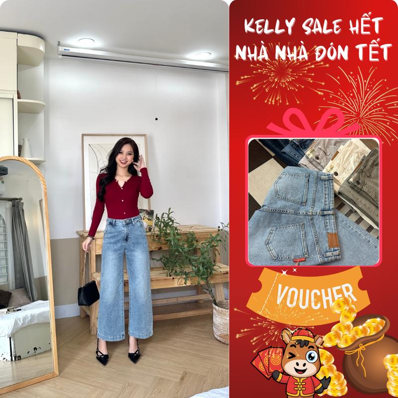  Quần Jeans Suông cạp cao 9 Tấc dáng dài siêu tôn dáng chất liệu cao cấp co giãn tốt  - Jean suông 9 Tấc có 5 màu Kelly Nguyen 