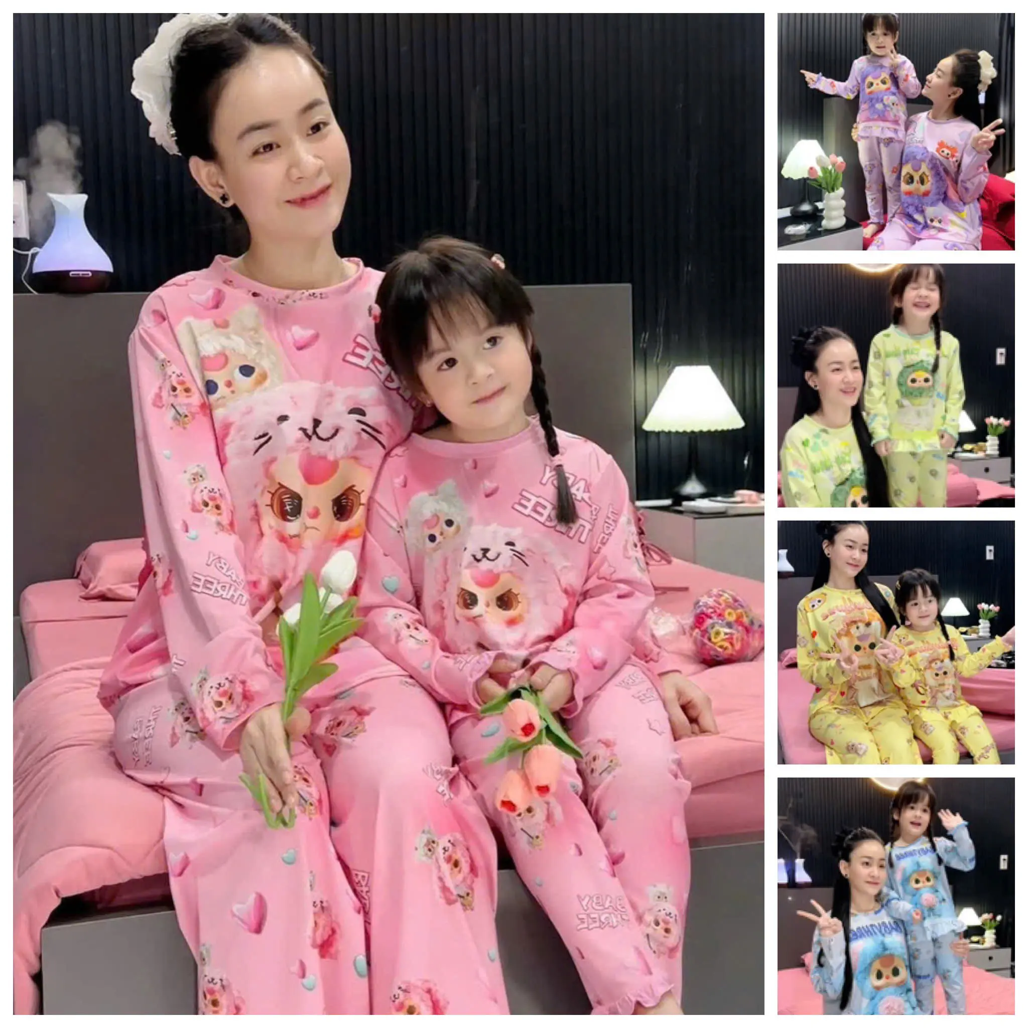 83dx- [Minkoj] Sét quần áo dài tay baby three cho mẹ và bé đủ size từ 7-65kg chất thun lạnh 3D minkoj baby mềm mịn thoáng mát cho bé vận động thoải mái và giữ ấm thời tiết se lạnh hoặc ngủ điều hoà dáng babydoll áo xoè nhún bèo lai áo, bèo tay  bèo quần