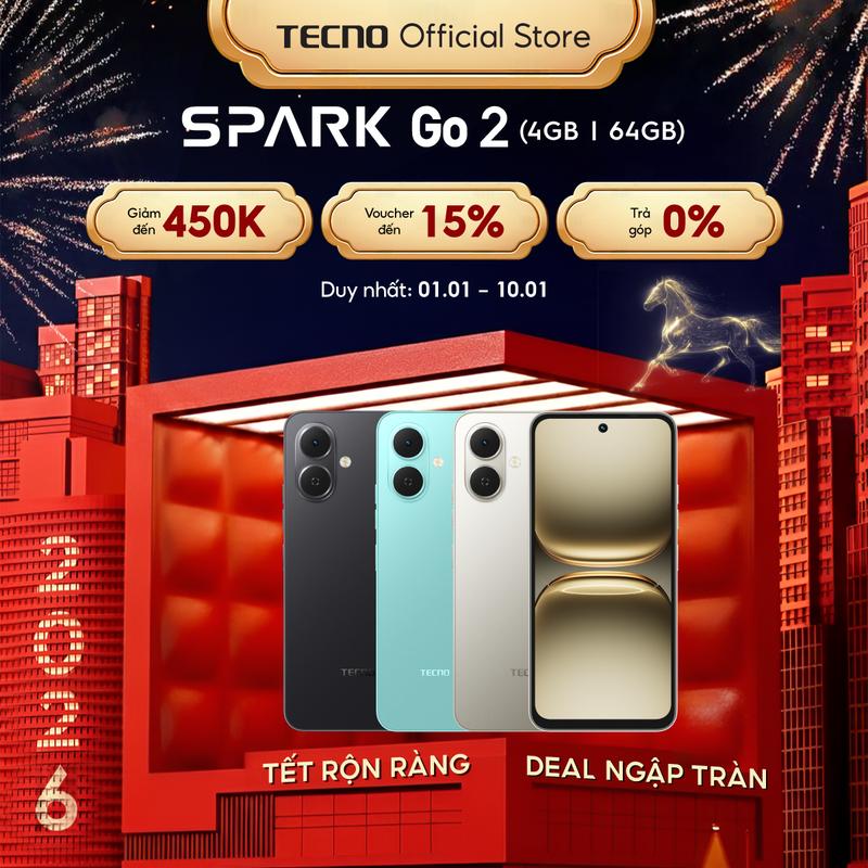 Điện thoại TECNO SPARK GO 2 4+4 GB 64GB | Màn hình 6.67" 120Hz | Pin 5000mAh | Loa kép 300%