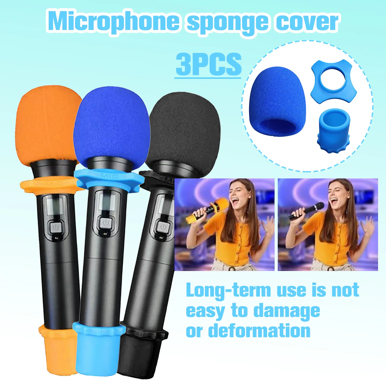 Mic 3pcs set Mic Holder Ring Set Cover Pelindung Mikrofon - Karet Cincin Cover Anti Slip Anti Rolling Dan Busa Cover Spons Mic Selongsong Karet Anti Selip