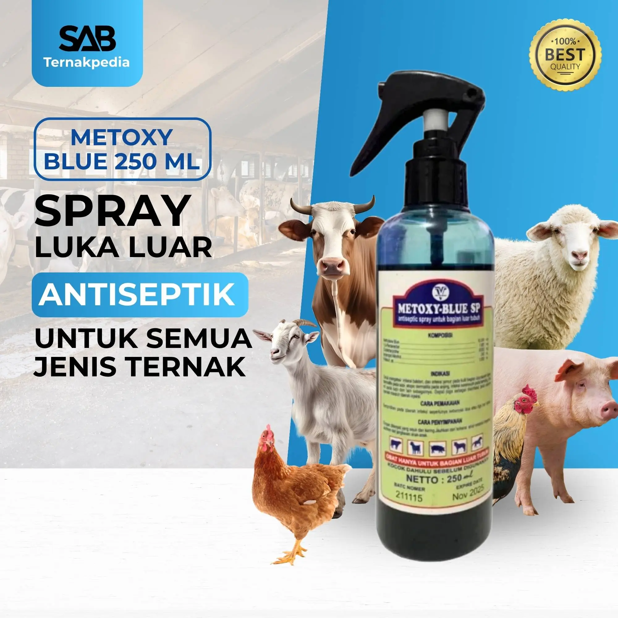Metoxy Blue 250 ml - Oxy Blue 250ml - Formula Upgrade Metoxy Blue- Pengganti Limoxin Antiseptik Luka - Spray Untuk Luka Hewan - Metoxy Blue Spray
