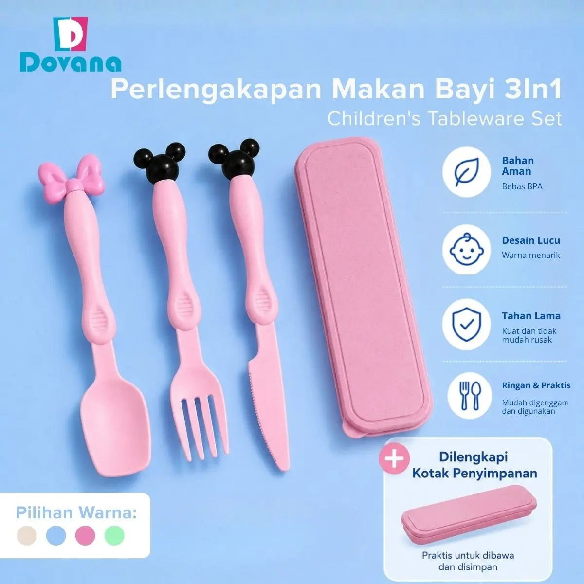 Dovana Set Sendok Garpu 3 in 1 Peralatan Makan Bayi Anak Bahan Gandum Baby Set Tableware With Box