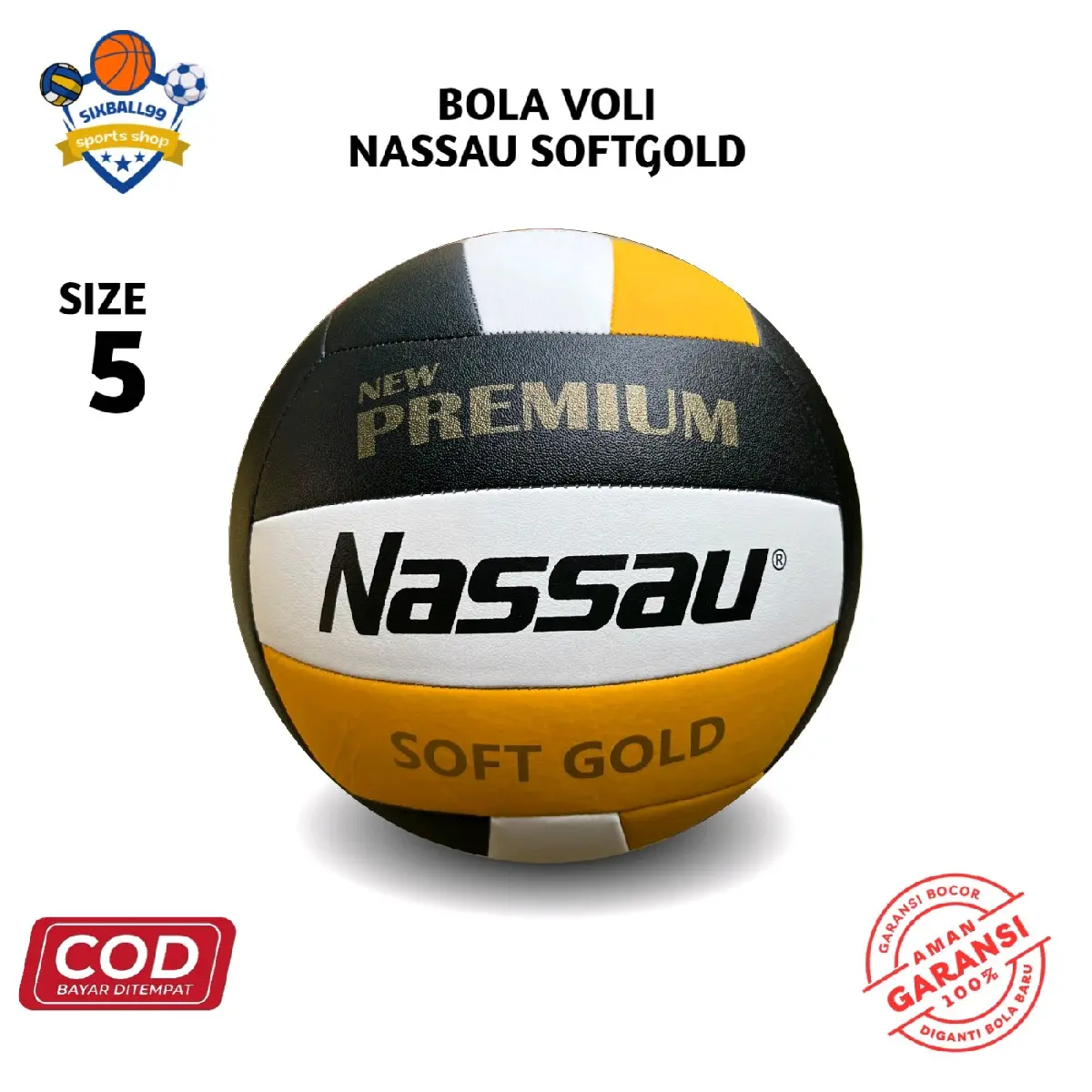 bola voli nassau premium softgold size 5 jahit mesin volleyball outdoor ball