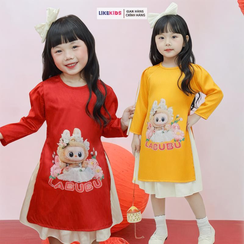 ÁO DÀI kèm chân váy LIkeKids cho bé gái hoạ tiết LABUBU MH37 T4