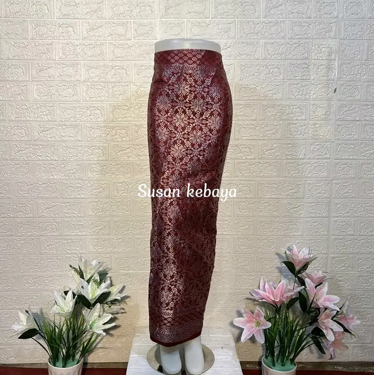 Rok span instan tingal pakai///rok span termewah Songket Selendang Elegan burgundy 3