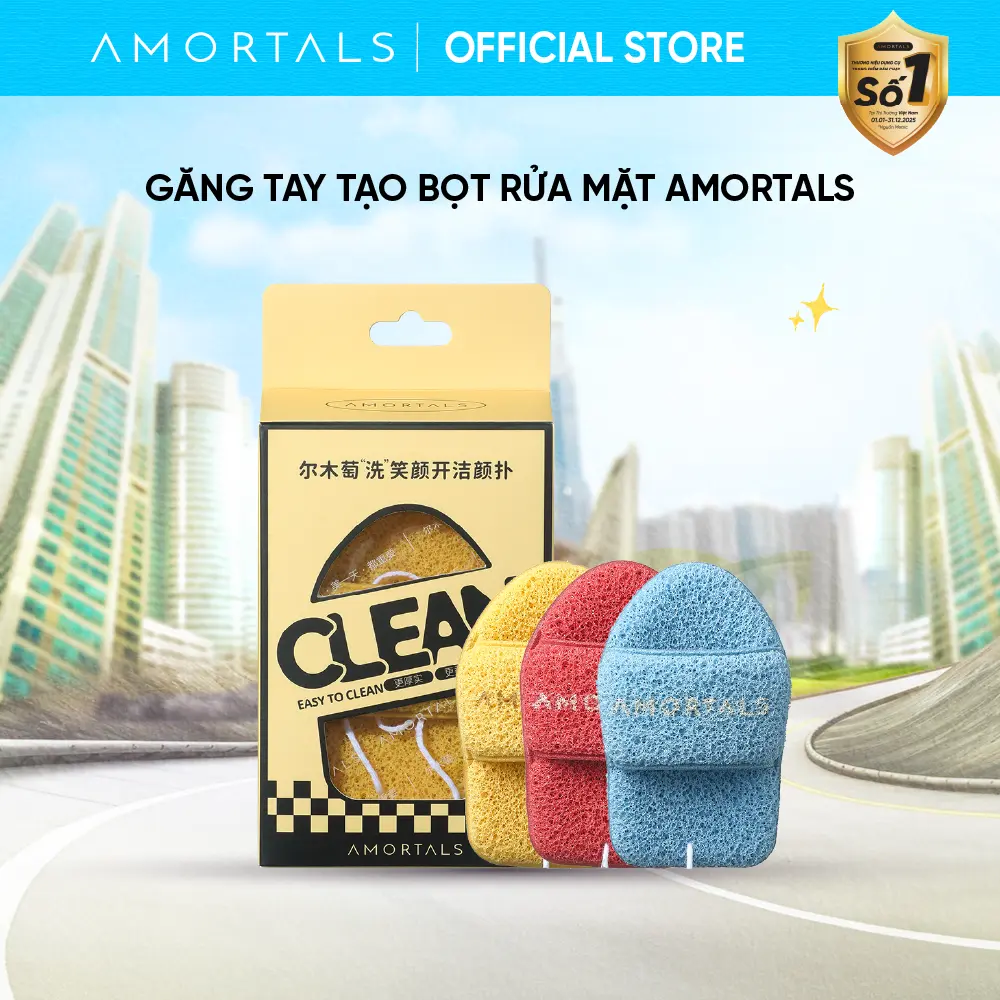 [OFFICIAL]Găng Tay Rửa Mặt Tạo Bọt Amortals – Làm Sạch Sâu, Mềm Khi Nhúng Nước, Không Rát Da, Dùng Cho Mọi Loại Da