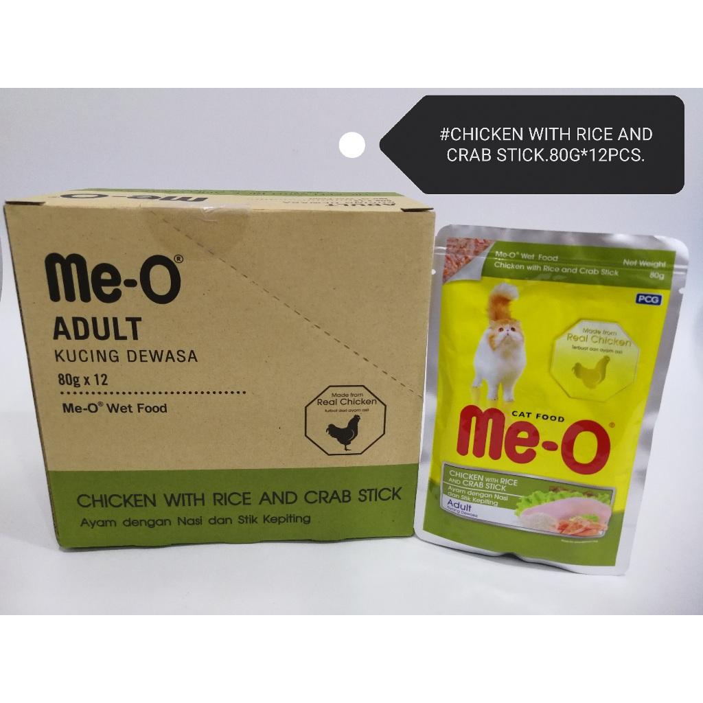 (48xPacks) Me-O Pouch Adult Wet Cat Food Feed 80gram Chicken with Rice and Crab Stick Makanan Kucing