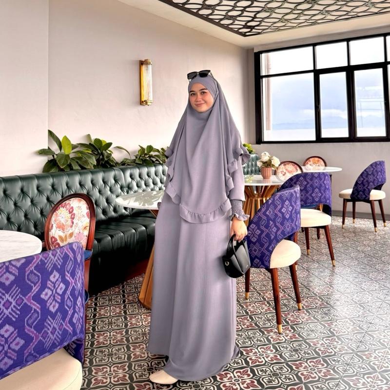 Shanum Gamis Set Syari Frenchkhimar Rempel Muslim All Size Crinkle Airflow Busui/ Gamis Lebaran Dewasa Dress Mewah Cantik Menyusui Wudhu Formal Panjang 3