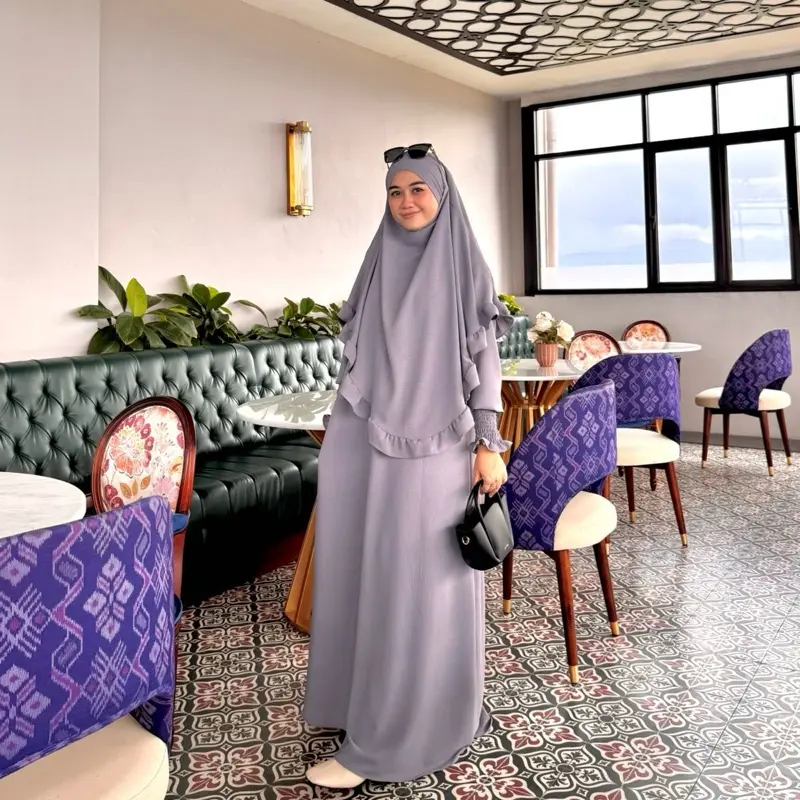 Shanum Gamis Set Syari Frenchkhimar Rempel Muslim All Size Crinkle Airflow Busui/ Gamis Lebaran Dewasa Dress Mewah Cantik Menyusui Wudhu Formal Panjang 2