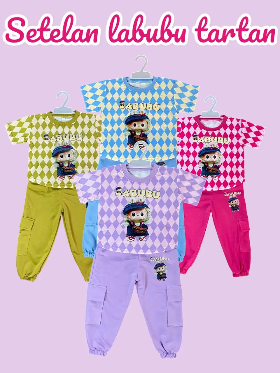 Setelan labubu tartan anak perempuan 2-9thn/baju anak perempuan labubu/baju anak tartan/baju anak perempuan/baju anak viral