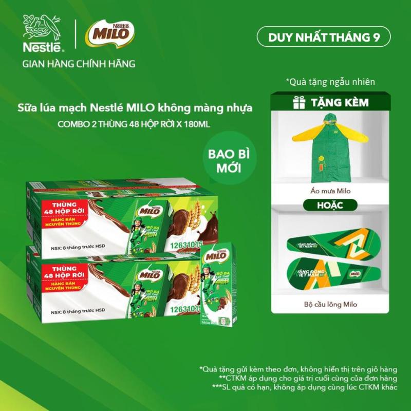 Nestlé VN Combo 2 thùng Sữa lúa mạch Nestlé MILO Thùng 48 Hộp Rời x 180ml - LS