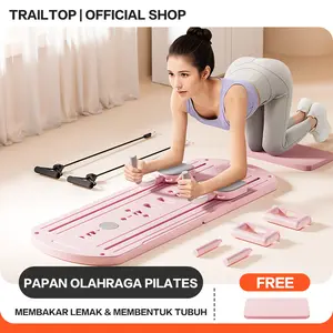 TRAILTOP Papan Perut Latihan Perut Aerobik 5in1 Push Up AB Wheel Roller Plank Trainer Alat Sit Up Pink & Biru ABS+PVC Kokoh Tahan Lama 110CM*41cm*7cm Cocok untuk Rumah Kantor & Perjalanan