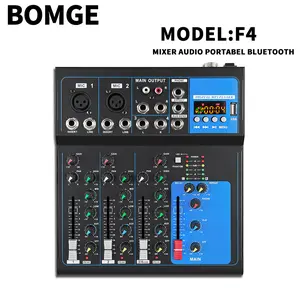 BOMGE F4 Audio Mixer 4 Channel Bluetooth USB DJ Sound Mixing Console MP3 Jack 48V Power untuk Rekaman Komputer, 4 Channel Bands Mixing Boards Untuk Rekaman Studio