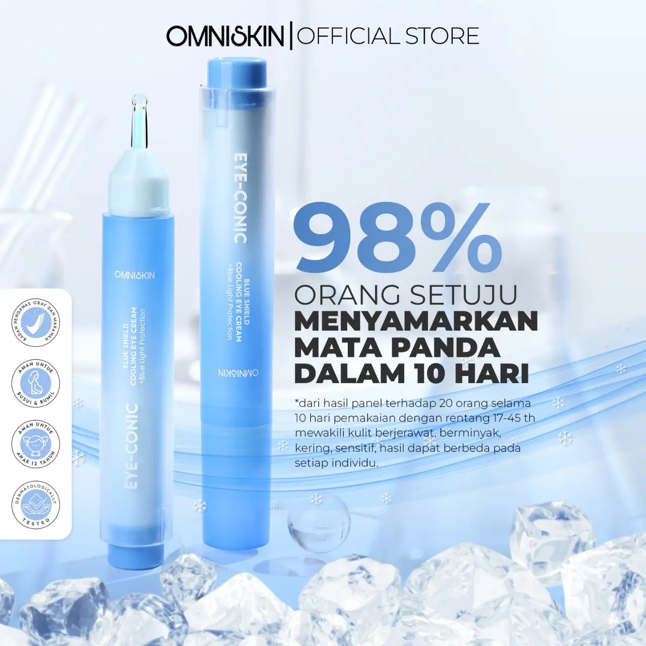 OMNISKIN Eyeconic Blue Shield Cooling Eye cream-Perawatan Mata Panda dan sembab 11.5g Memudarkan Biru Hitam