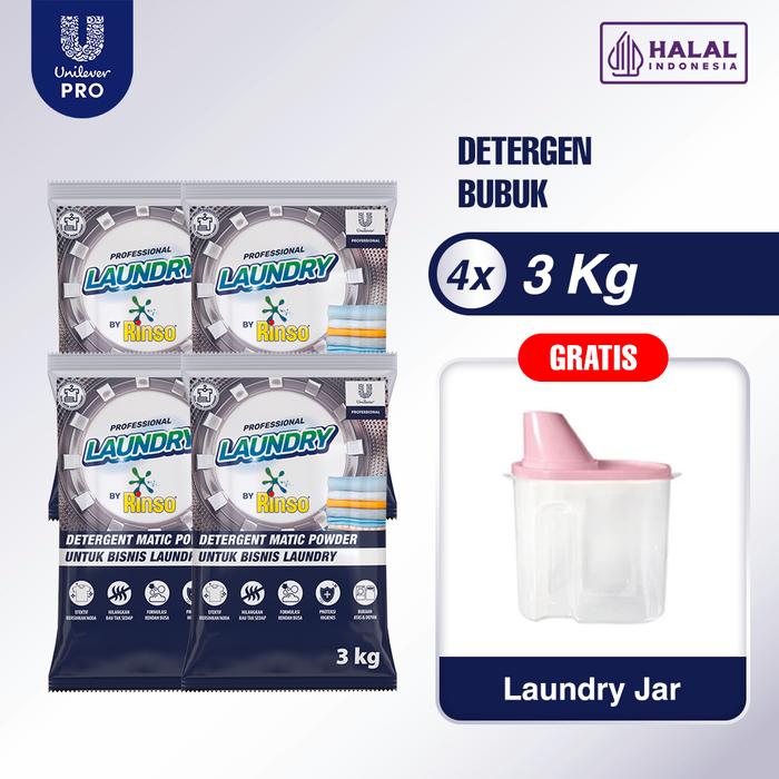 Gambar [FREE Laundry Jar] Rinso Professional Detergent Laundry Kiloan Bubuk 3 Kg Multipack Isi 4 dari Unilever Professional Kota Tangerang Tokopedia
