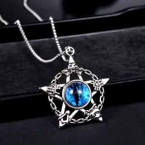 Fashion Retro Hexagram Devil's Eye Pendant Necklace for Men Hip Hop