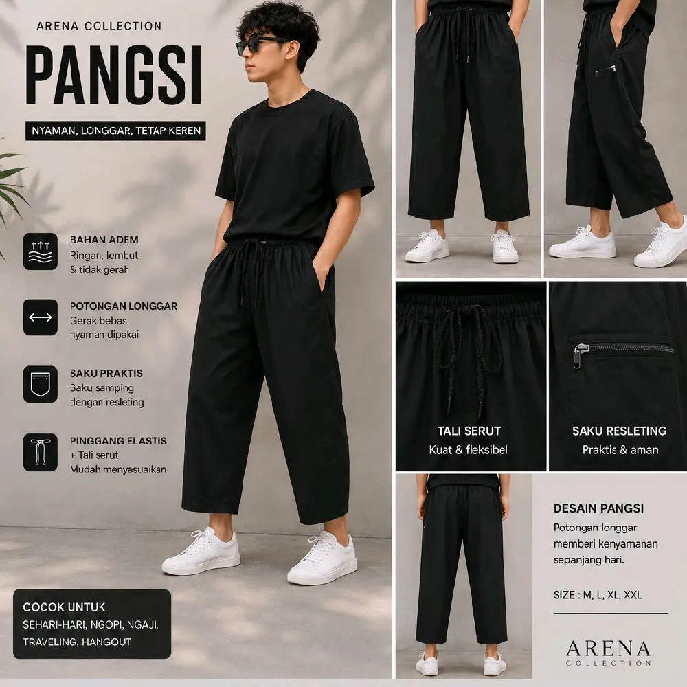 Celana Pangsi Dewasa Komprang Hitam Putih Bahan Katun Bastway Nyaman untuk Olahraga Sholat dan Silat - Muslim, Sirwal Pria