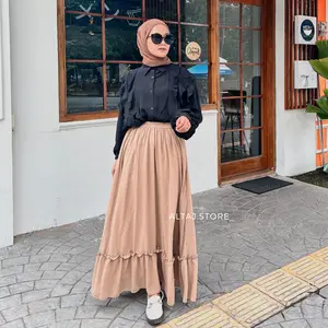 HANA SKIRT - Rok Wanita Model Ruffle - Bawahan Rok Panjang full Karet