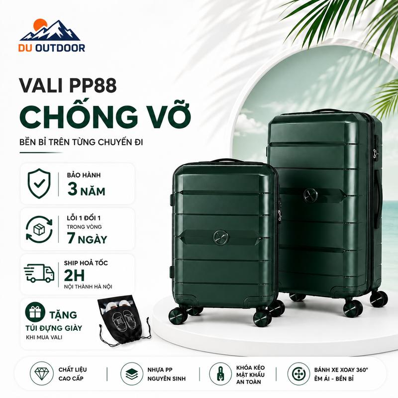 [TẶNG TÚI ĐỰNG GIÀY] VALI NHỰA DẺO PP SIÊU BỀN KHÔNG VỠ VALI NHỰA DẺO KHOÁ KÉO - BẢO HÀNH 2 NĂM - LỖI 1 ĐỔI 1 TRONG VÒNG 30 NGÀY