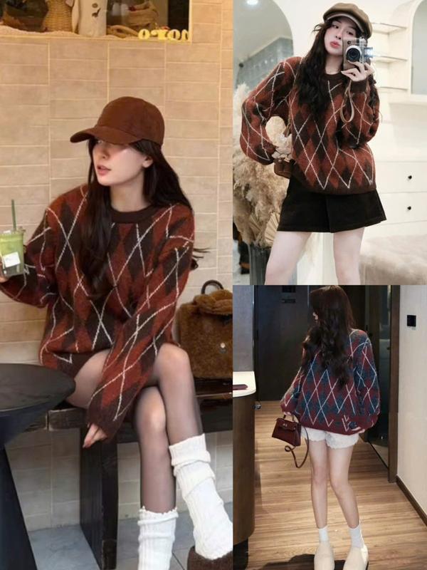    HÀNG QCCC - ORDER   Áo Len Nữ dài tay form rộng vừa hoạ tiết trám chất len mềm mại MS505 