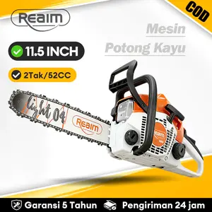 REAIM Mesin Potong Kayu 52CC 11.5inch Chainsaw 2Tak Untuk Gergaji Mesin Alat Outdoor Mesin Gergaji Kayu Gergaji Potong Pohon Kayu  Kapasitas Potong Extra Besar  Pemotong Kayu Cepat & Irit Bahan Bakar Untuk Kayu, Bambu & Kebun Mata Pisau Kuat Tahan Lama