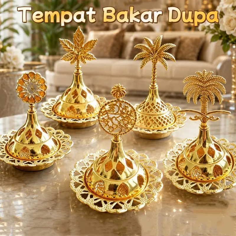 Tempat Bakar Dupa Mabkharah Bulat Emas Dupa Mini Arab Burner Tungku Dupa Untuk Hiasan Dan Meditasi Logam Mini Arab Burner Tungku Dupa