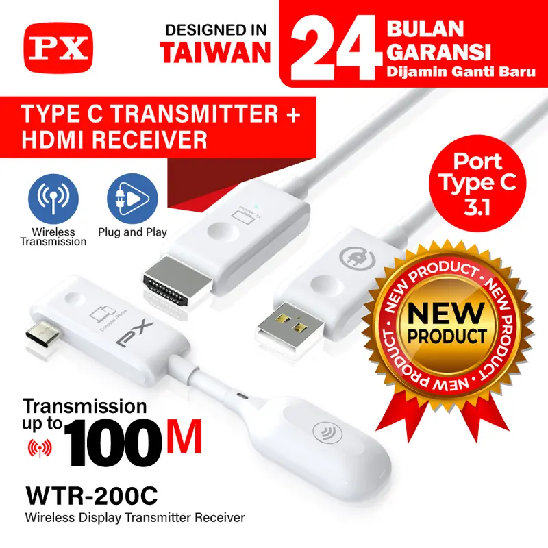 USB Type C to HDMI Wireless Video Transmitter Receiver PX WTR-200C 0
