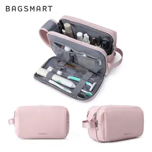 BAGSMART Tas Kosmetik Multifungsi Outdoor untuk Wanita Tas Toiletry Penyimpanan Waterproof untuk Perjalanan Tas Kosmetik Organizer Make up untuk Wanita Kantong Kulit Hitam